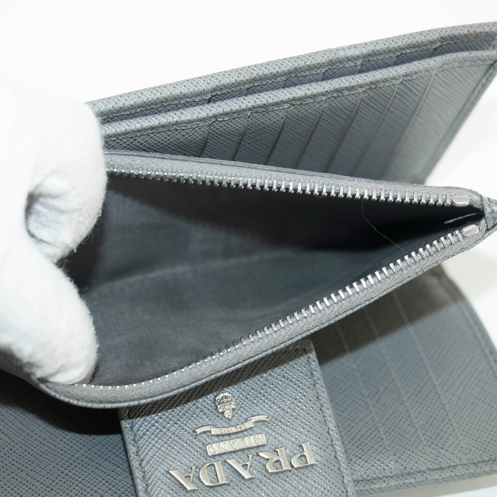 Prada Saffiano Leather Grey Metal Medium Wallet #3918