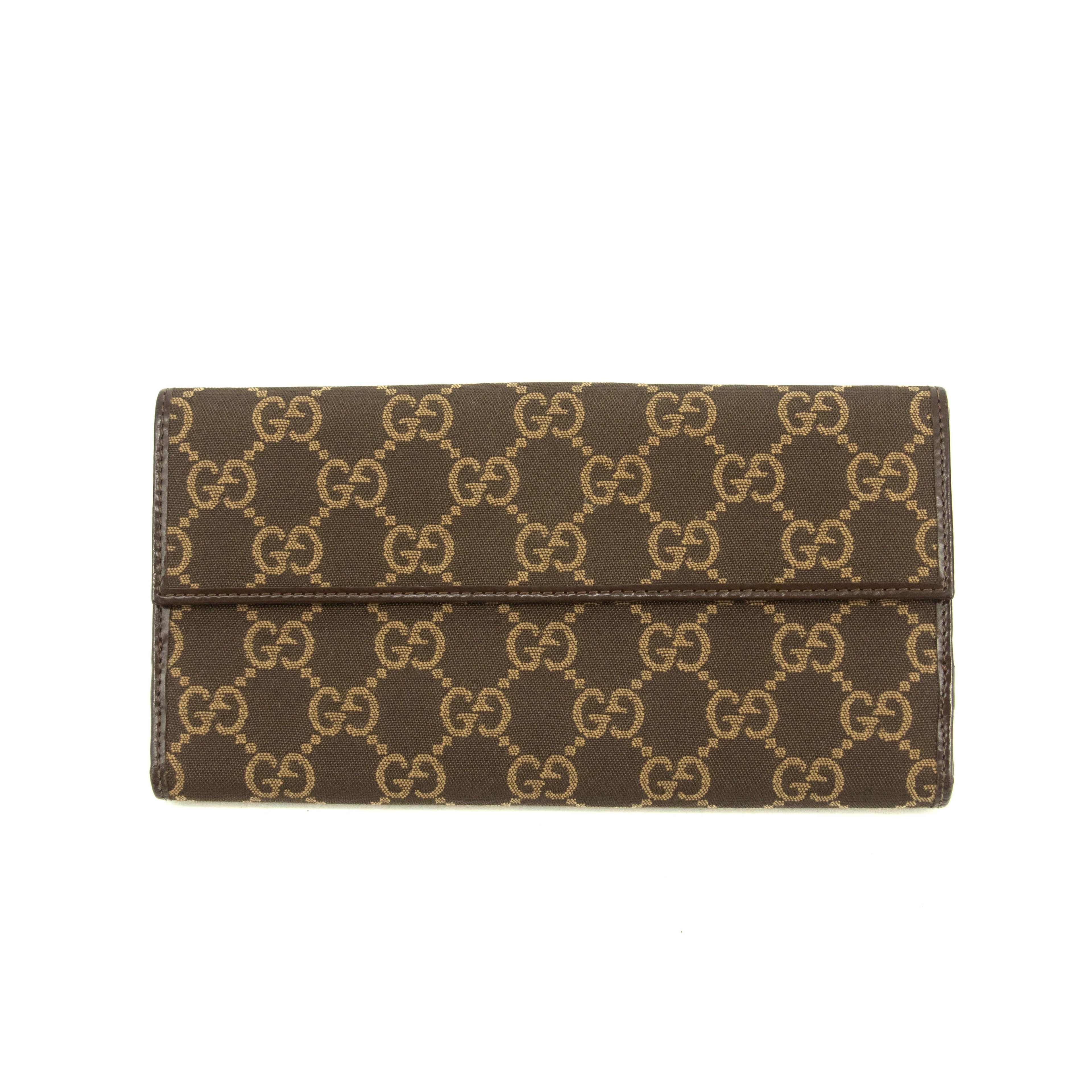 Gucci GG Logo Brown Canvas x Leather Long Wallet #3922