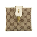 Gucci GG Brown White Canvas x Leather Compact Wallet #3935