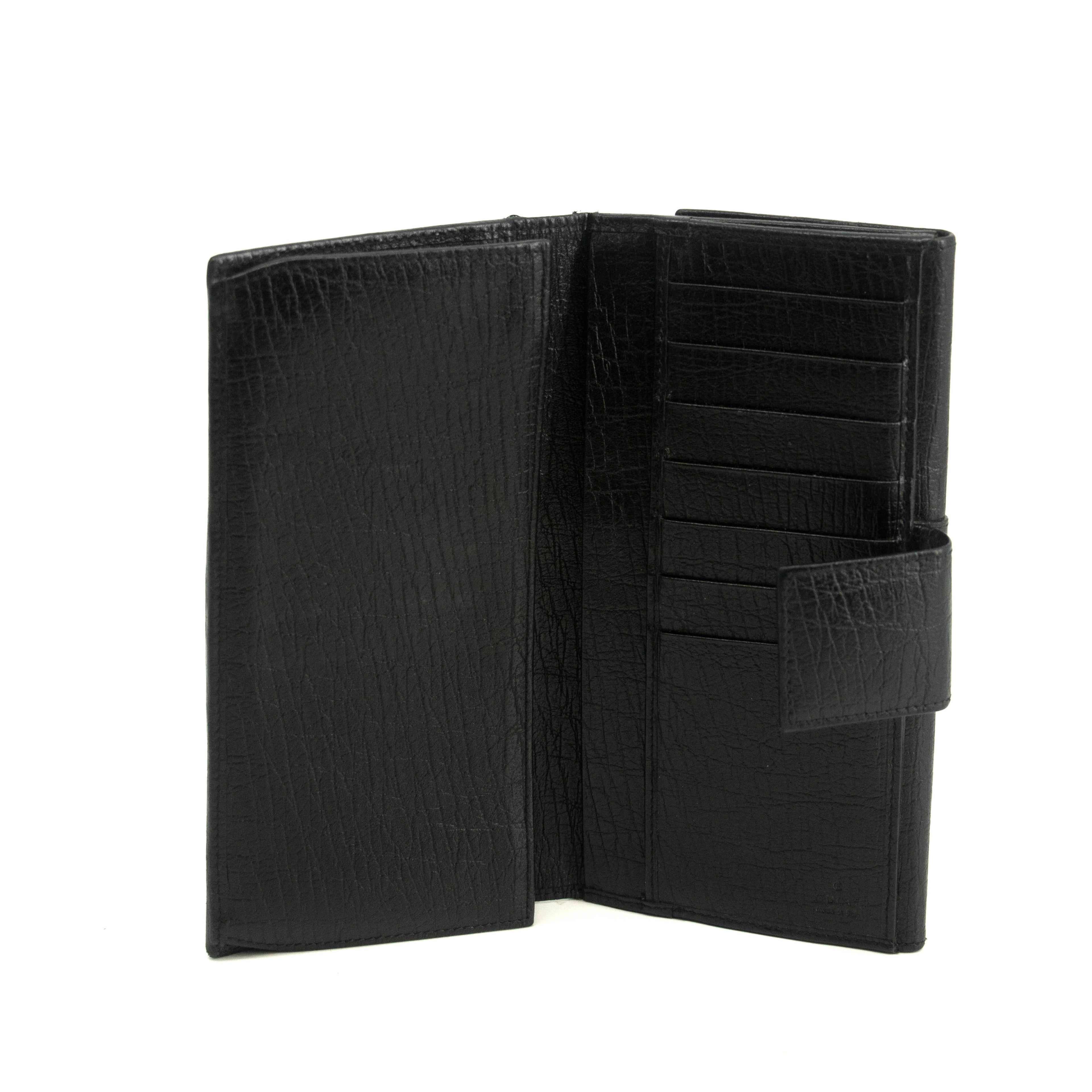 Gucci GG Vintage Black Canvas x Leather Sherry Line Long Wallet #3938