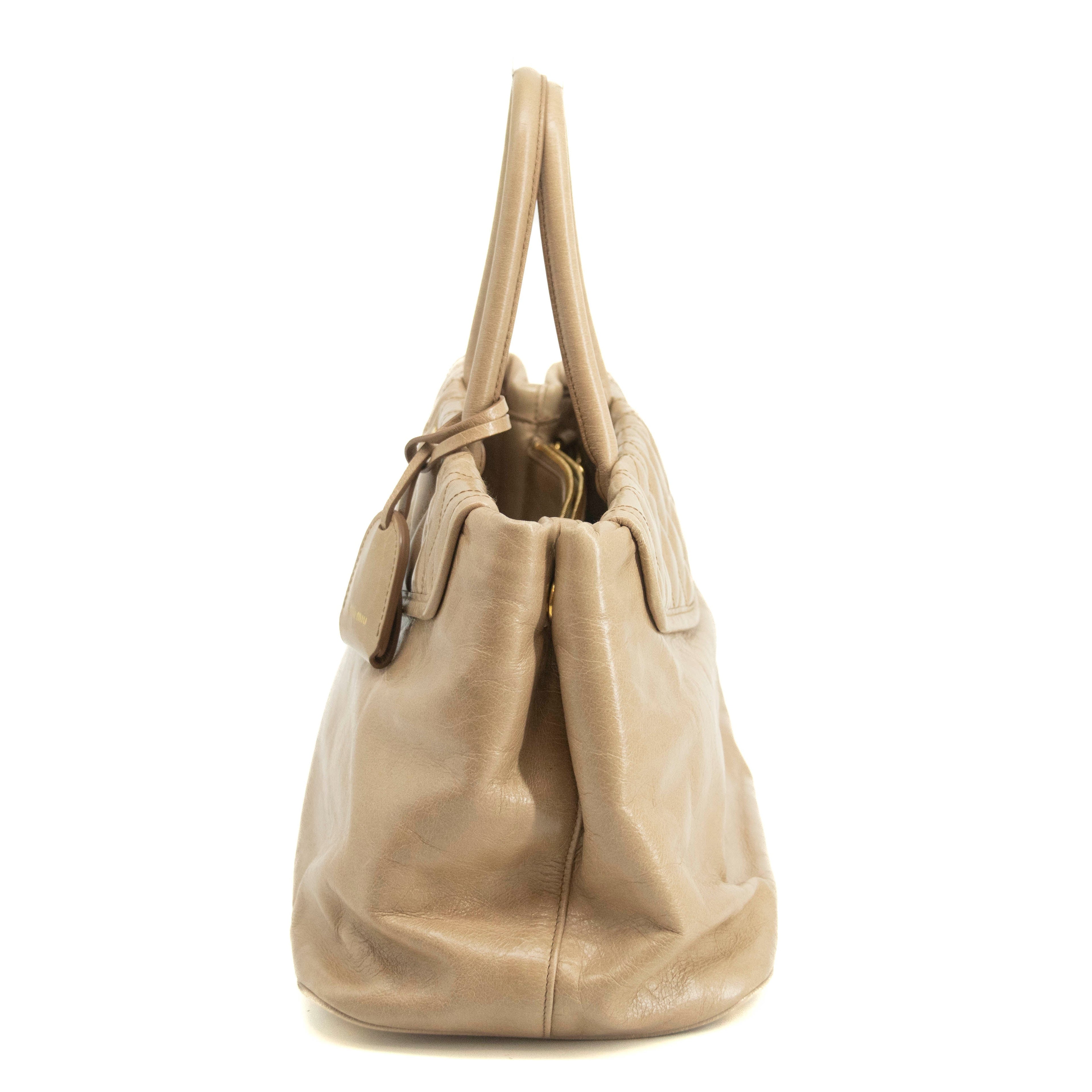 Miu Miu Beige Quilted Glossy Leather 2Way Shoulder Bag #3967