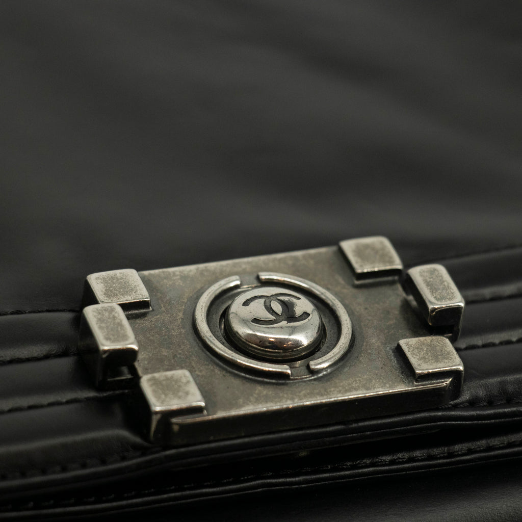 Chanel Black Vinyl Reverso Medium Boy Bag 15 Series #3975