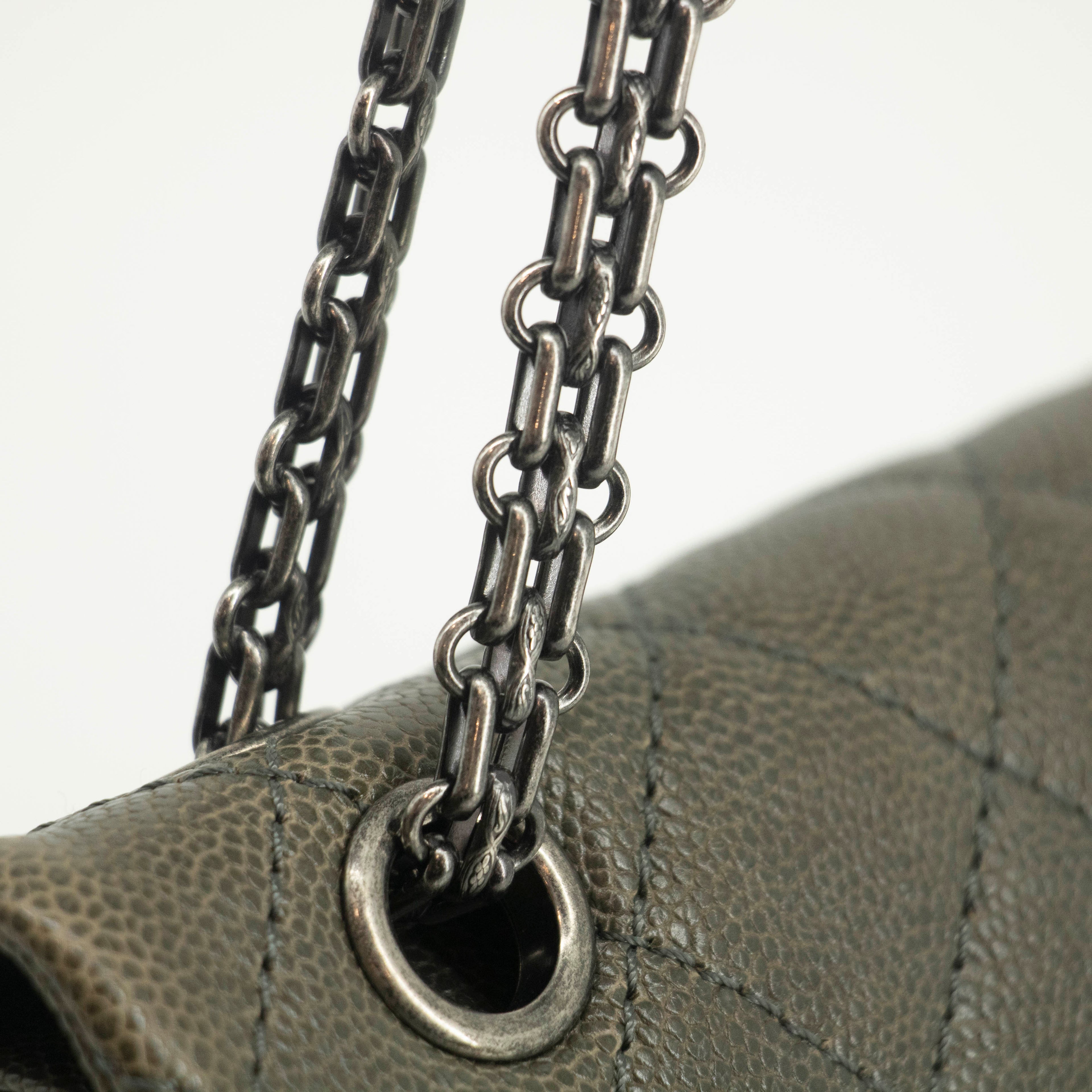 Chanel Caviar Skin Quilted 2.55 Grey Double Flap Shoulder Bag #3983