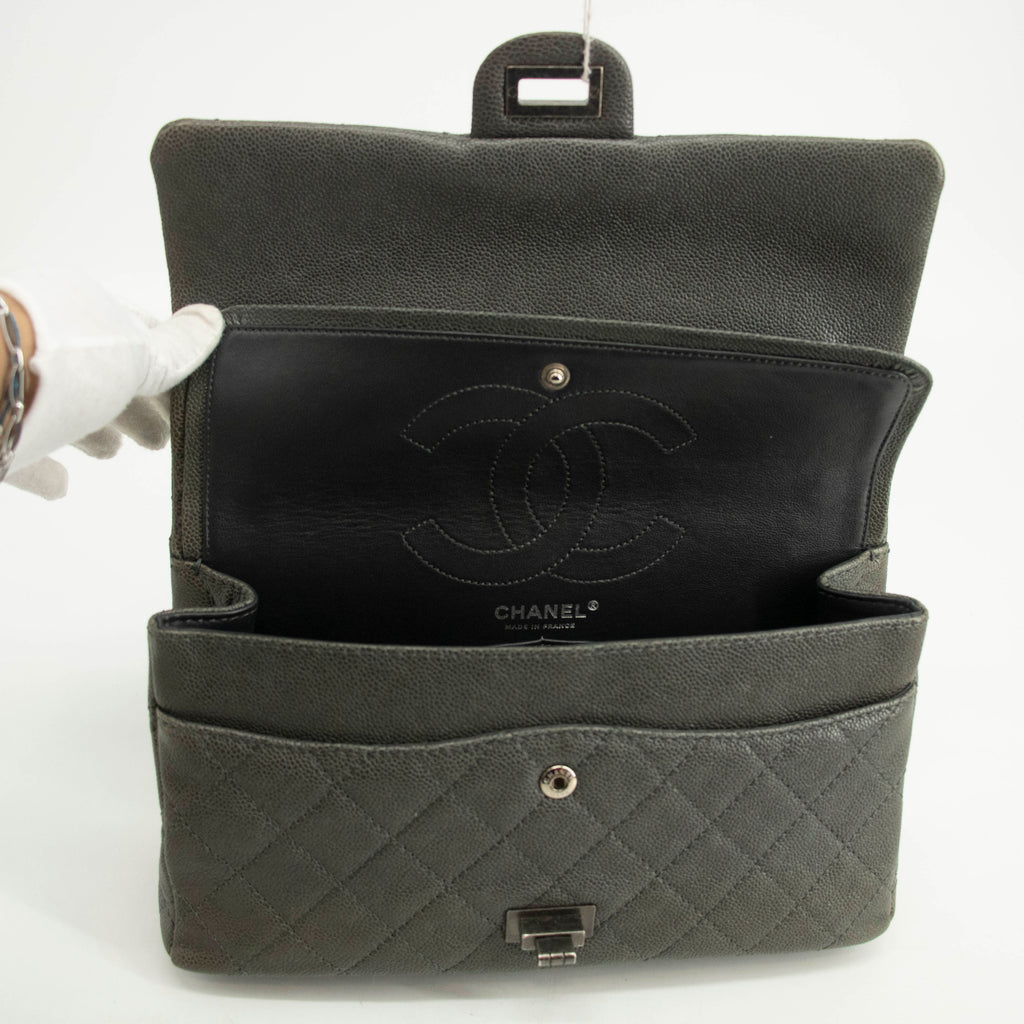 Chanel Caviar Skin Quilted 2.55 Grey Double Flap Shoulder Bag #3983