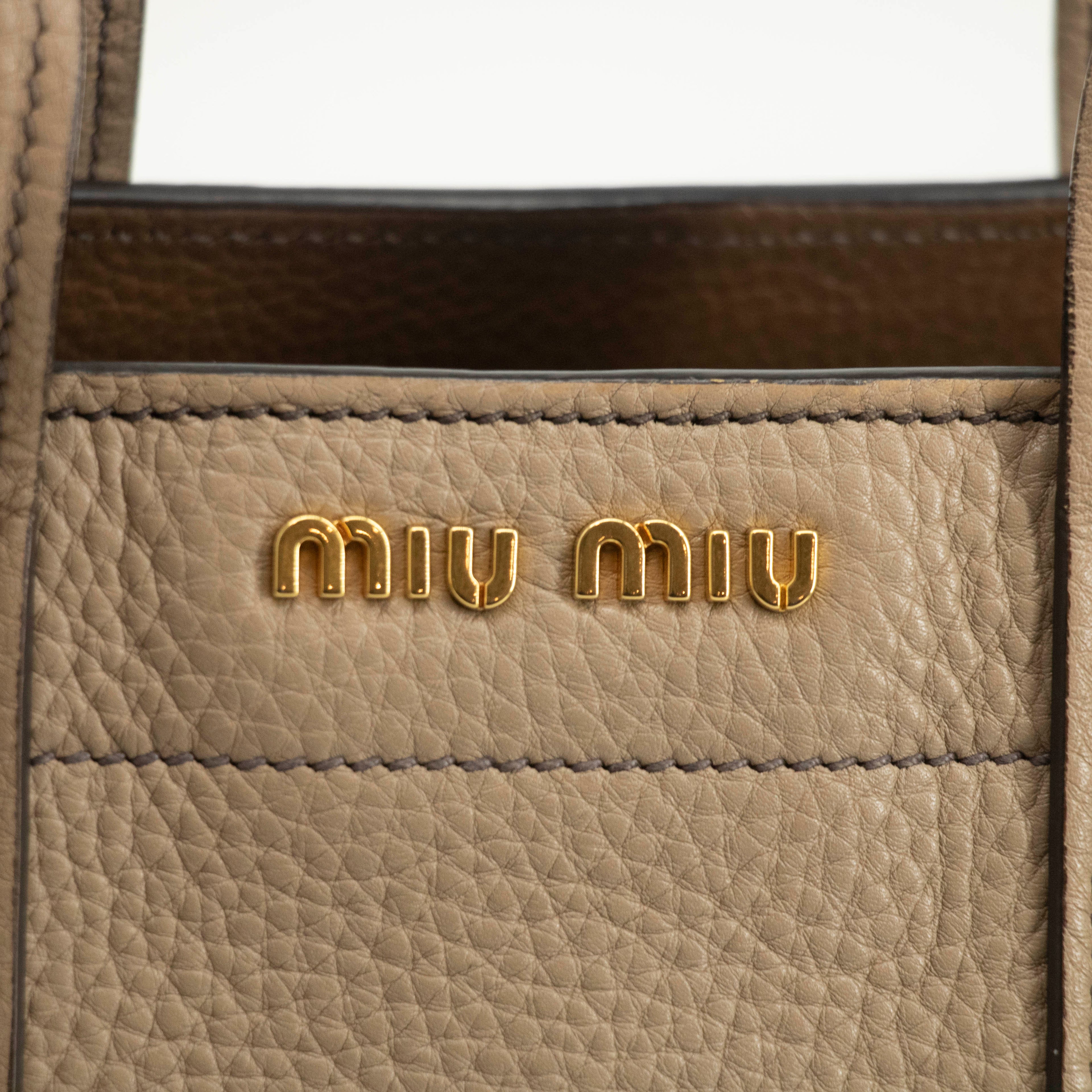 MiuMiu Grey Vitello Caribu Soft Pebbled Leather 2Way Shoulder Bag-SKU #3996