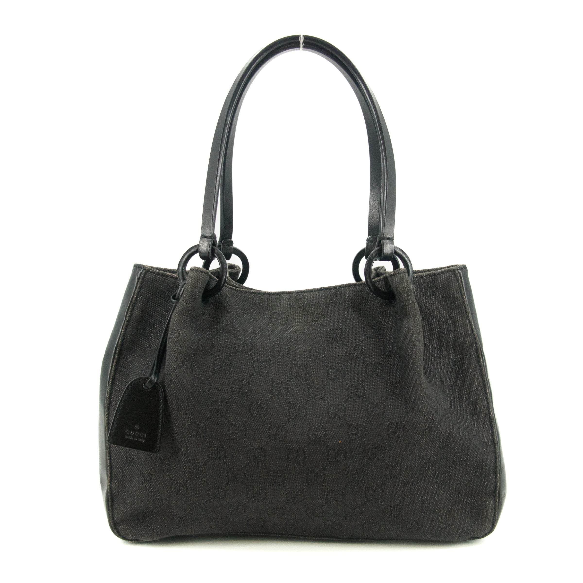 Gucci Black GG Canvas x Leather Tote Bag w/ Pouch #4623