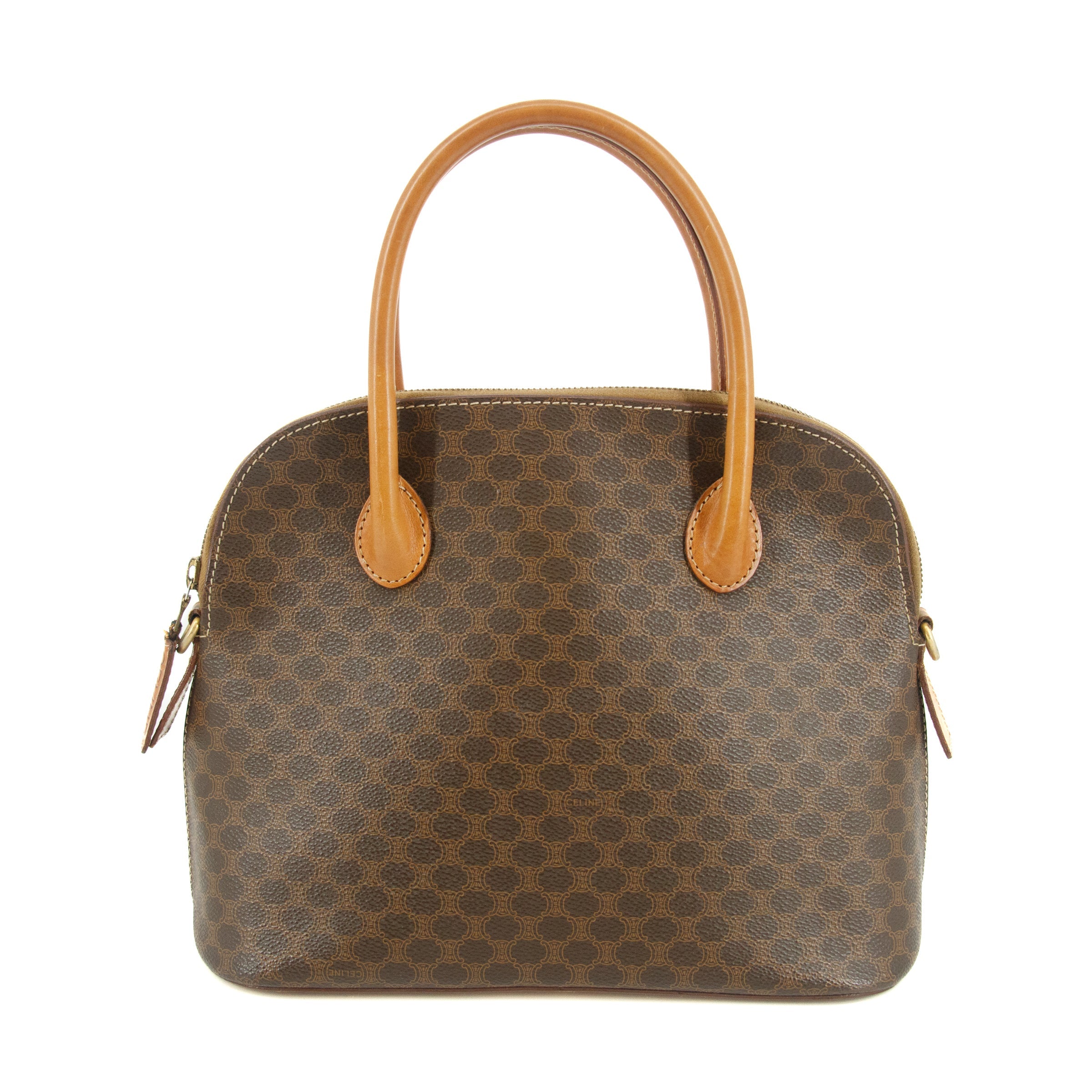 Celine Macadam Brown PVC x Leather Top Handle Tote Bag #4706
