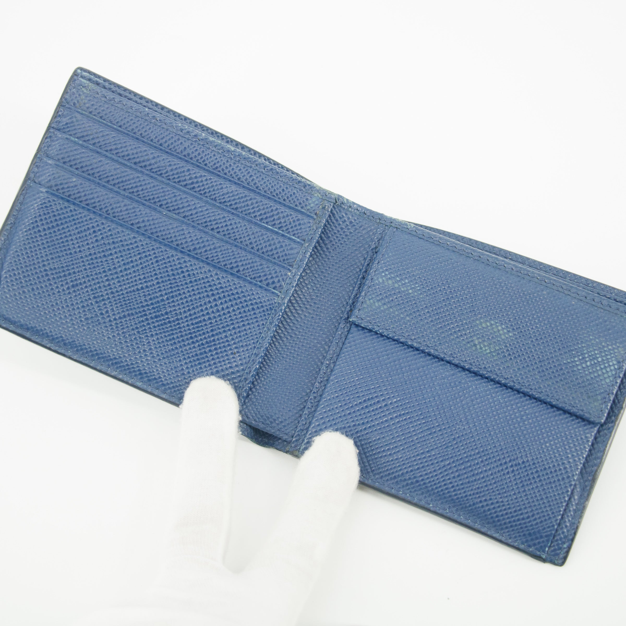 Prada Saffiano Leather Blue Mens Bifold Wallet #4721