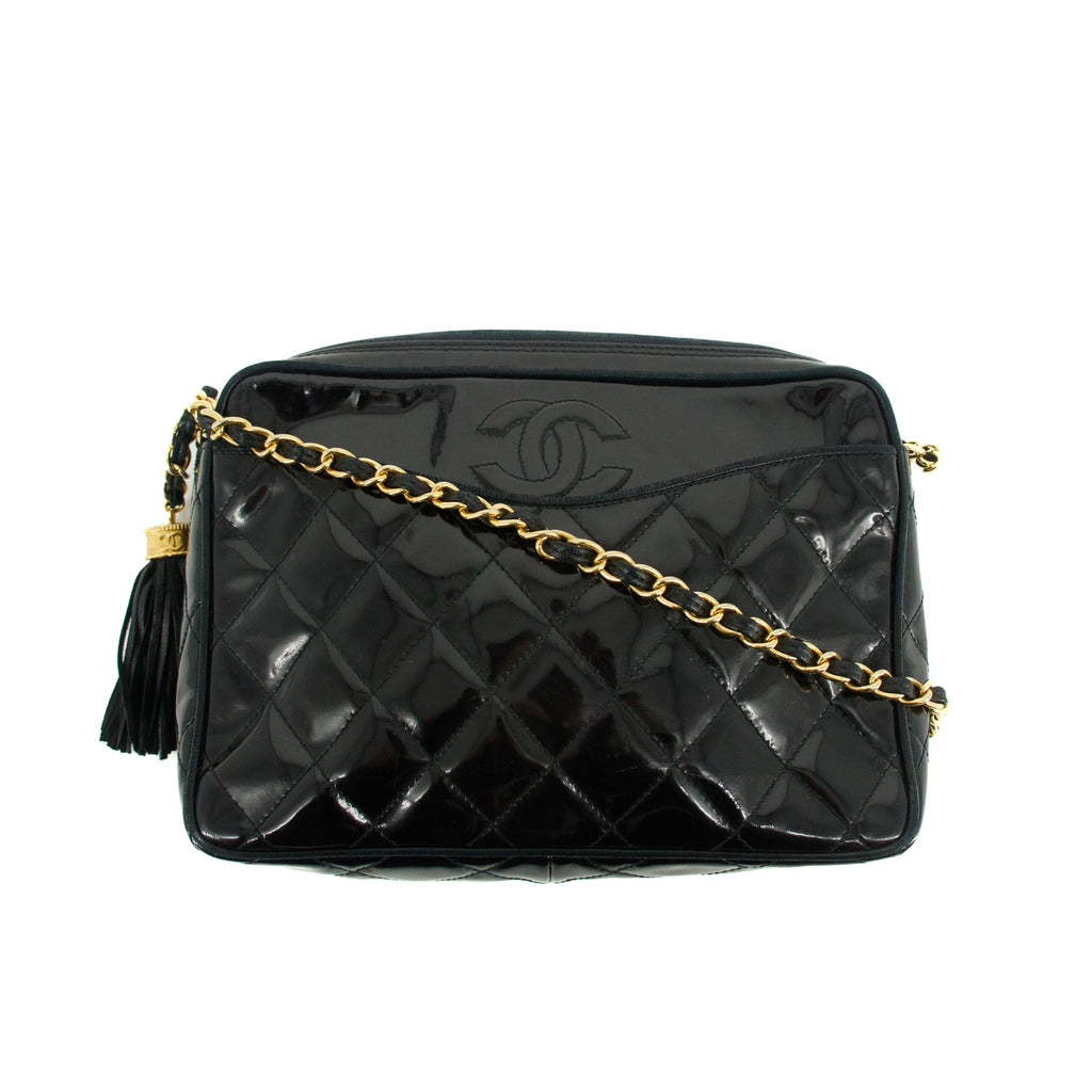 Chanel Matelasse Patent Leather Black Tassel Shoulder Bag #4750