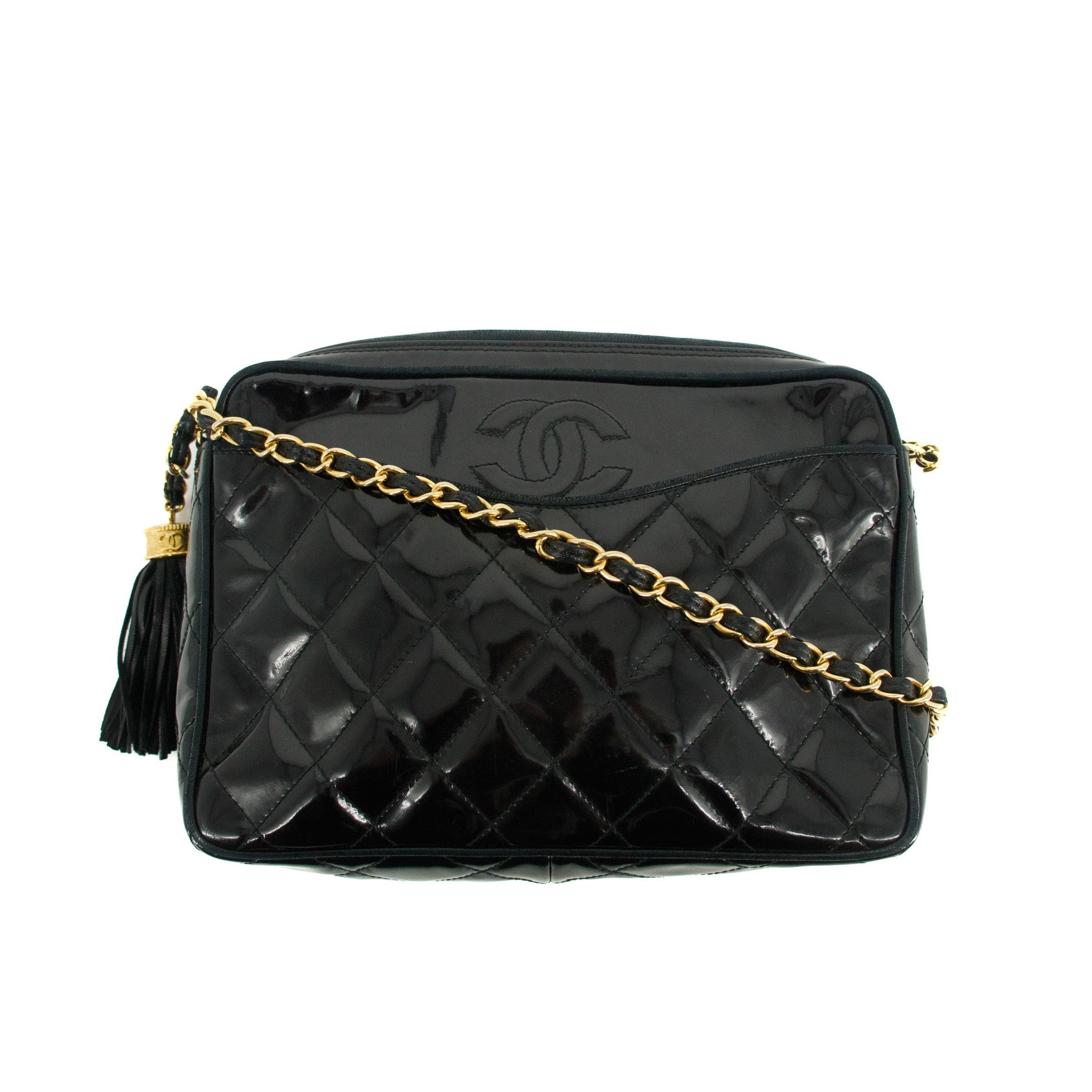 Chanel Matelasse Patent Leather Black Tassel Shoulder Bag #4750