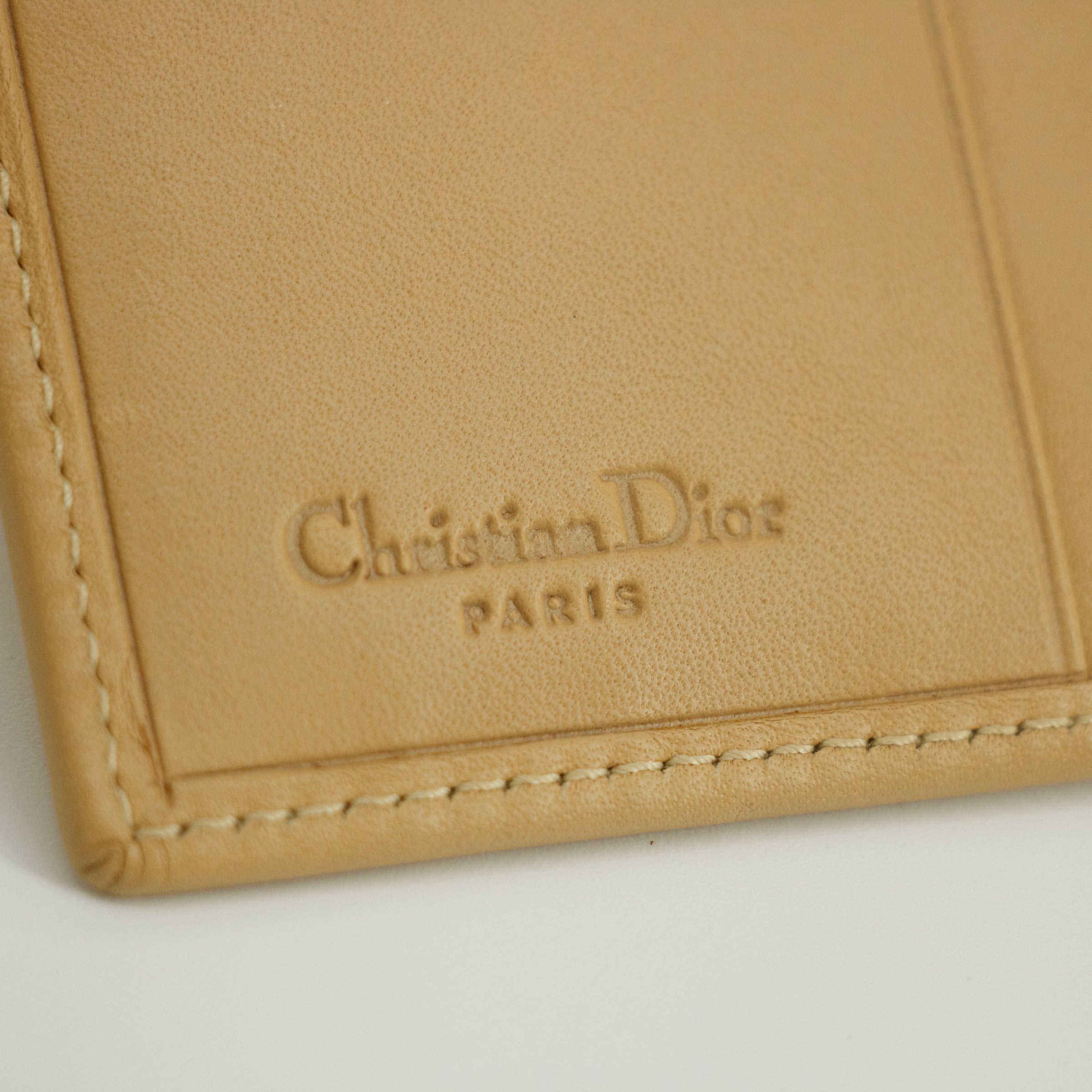 Christan Dior Biege Leather Compact Wallet #5177