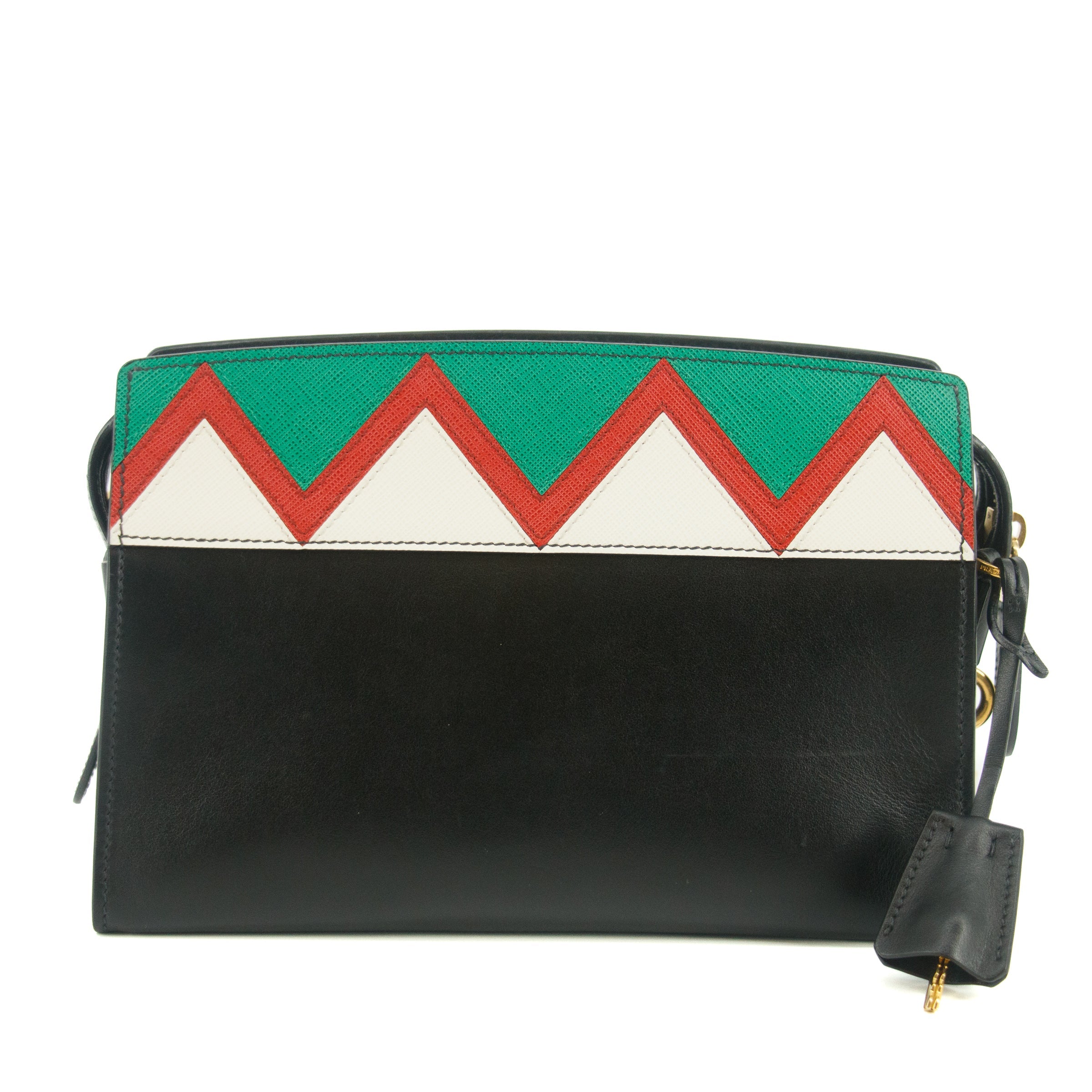 Prada City Calf Saffiano Esplanade Crossbody Bag Black Rosso #5269