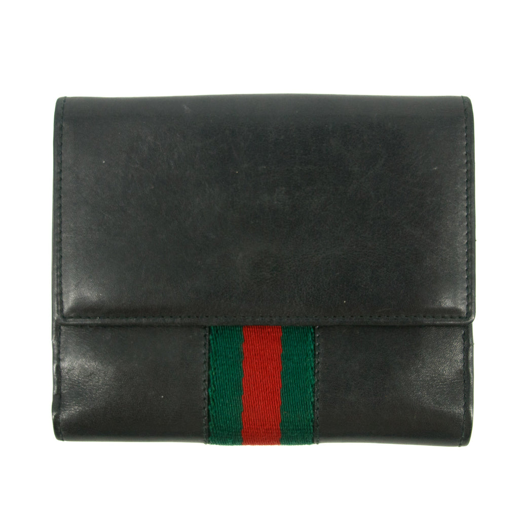 Gucci Sherry Web Black Leather Bifold Wallet #5301