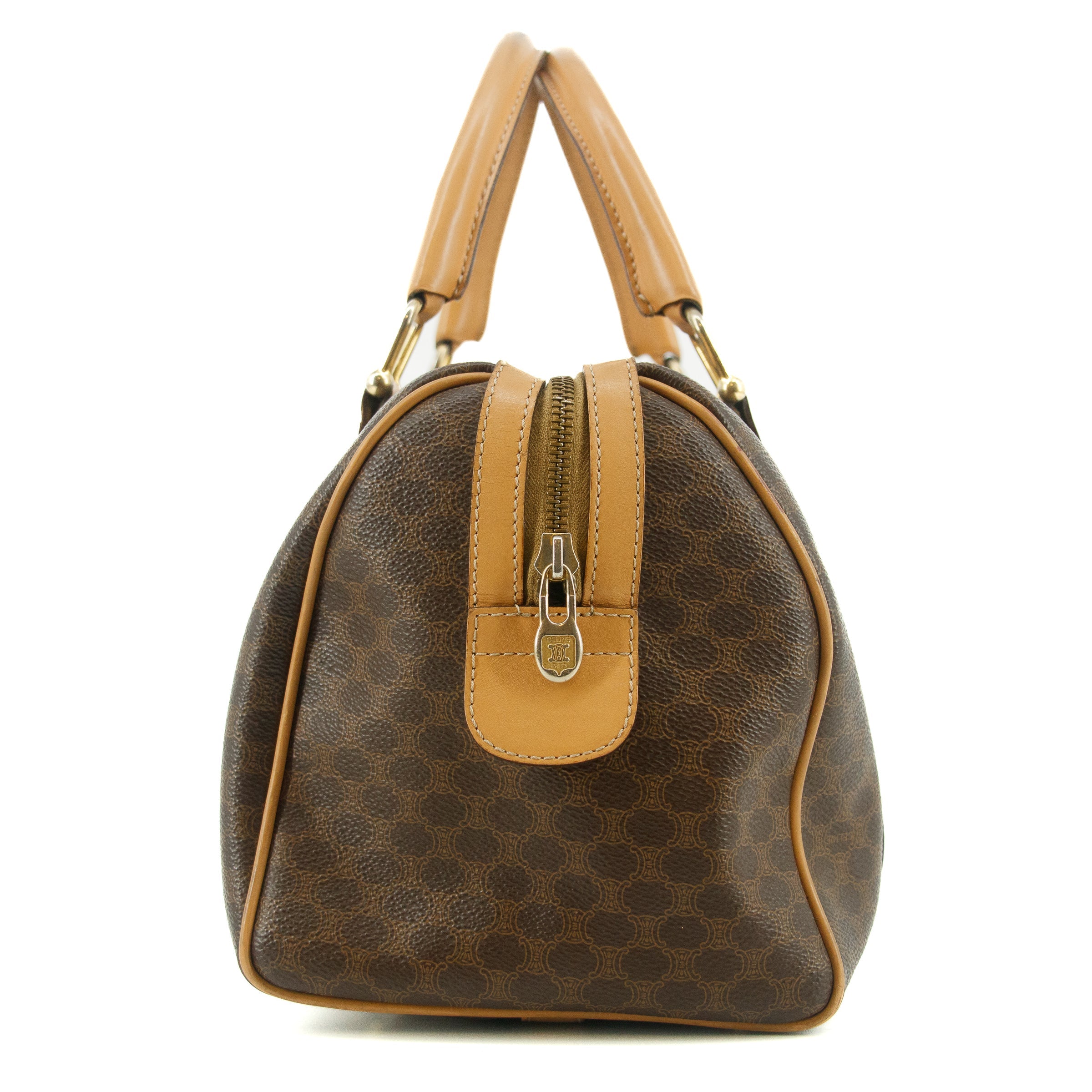Celine Macadam Triomphe Brown Leather Boston Bag #5382