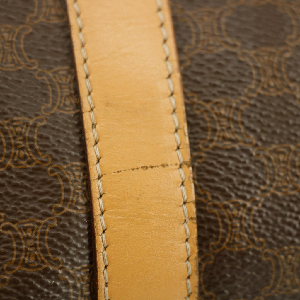 Celine Macadam Triomphe Brown Leather Boston Bag #5382