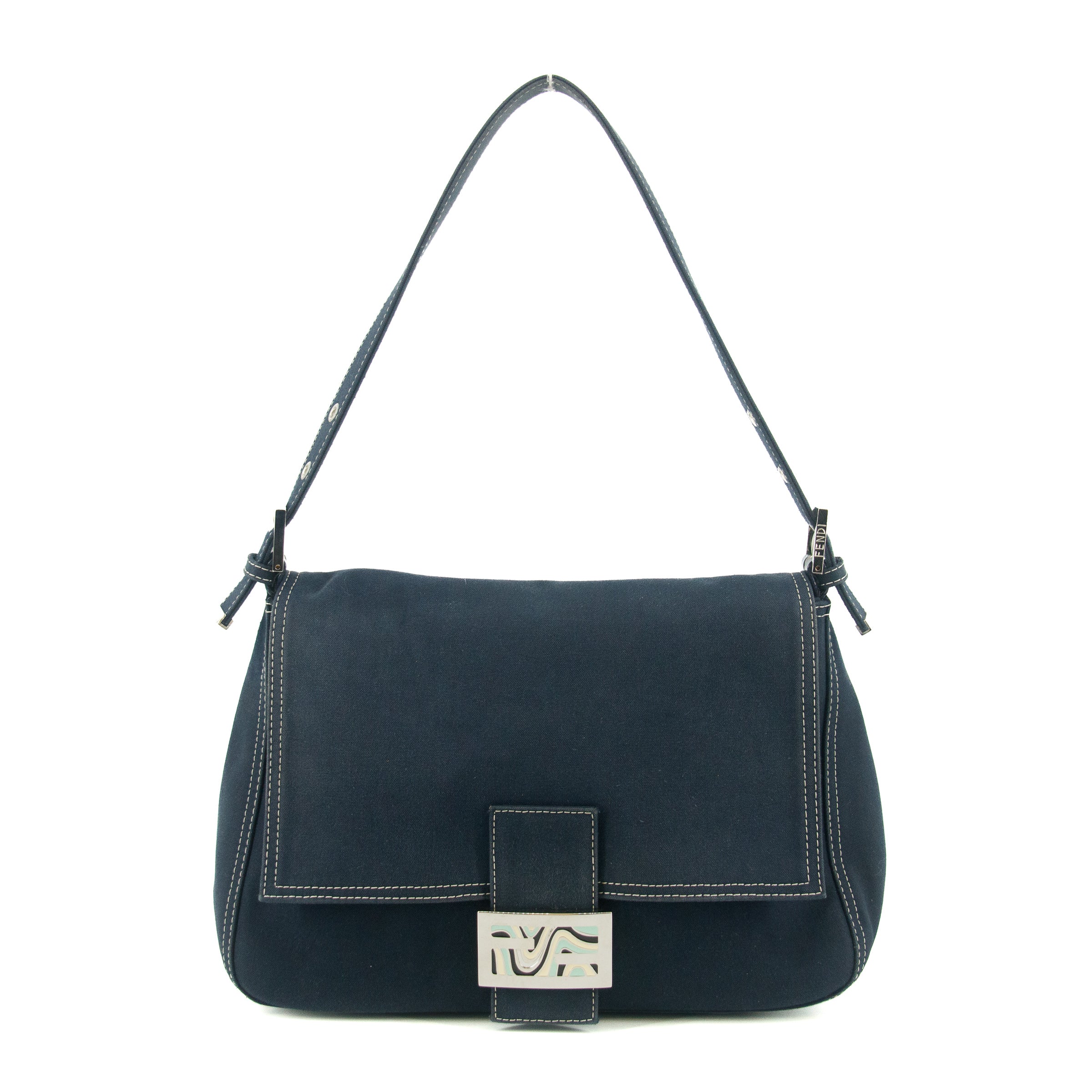 Fendi Mamma Baguette Denim Black Shoulder Bag  #5426