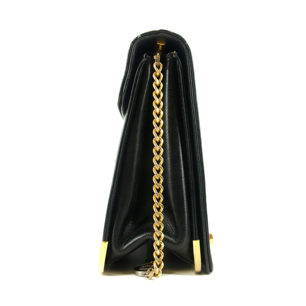 Christan Dior Black Leather Logo Chain Shoulder Bag #5872