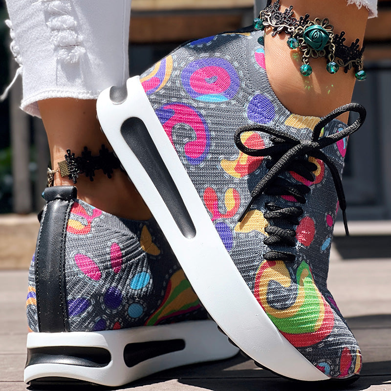 Women's Random Print Side Lace-Up Elastic Sport Shoes, Comfortable Slip-On Sneakers For Women, Casual Daily Wear Footwear See size chart under “more details”