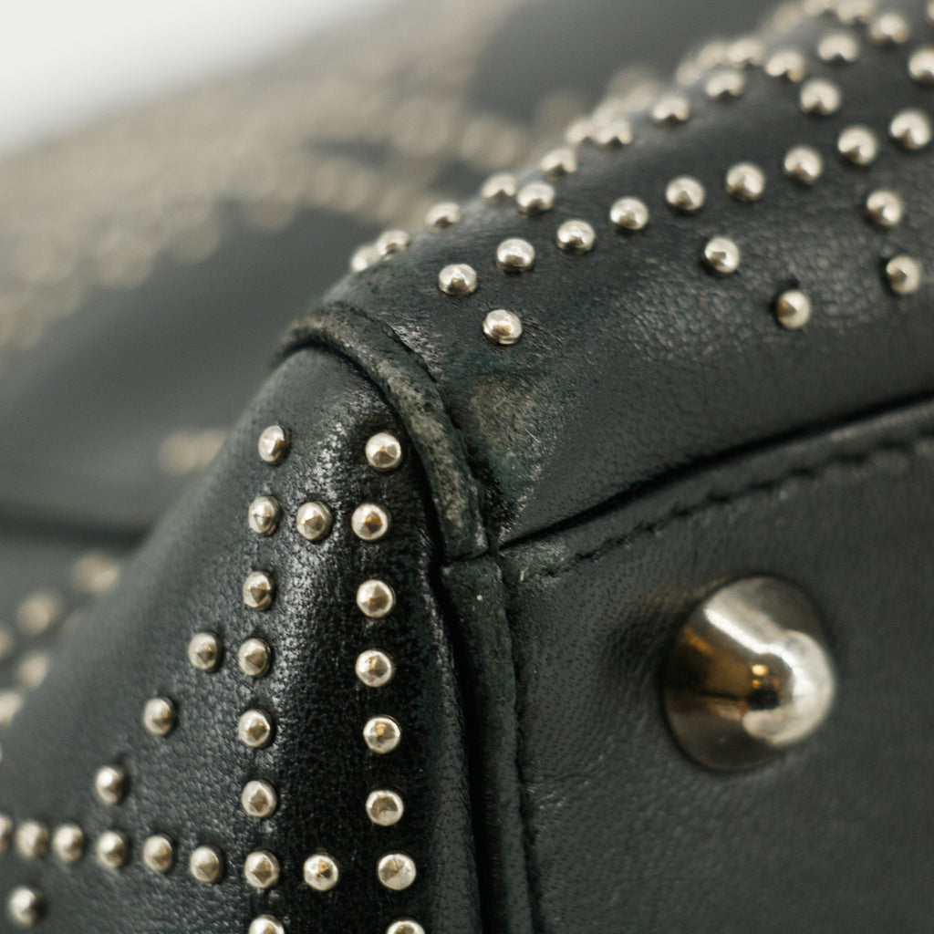 Christian Dior Leather Studded Black Lady Dior Tote Bag #8532