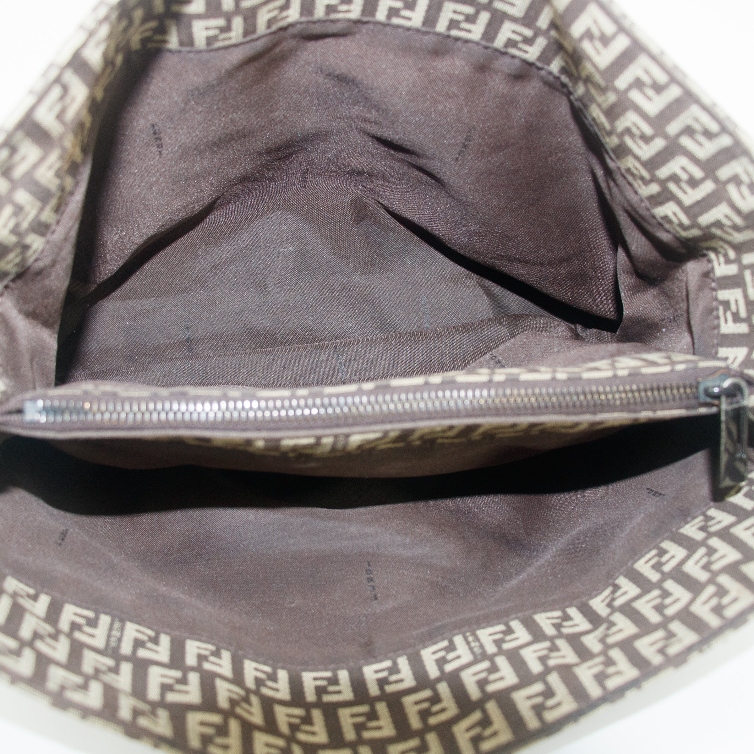 Fendi Tote Zucchino Canvas Leather Brown Beige #9208