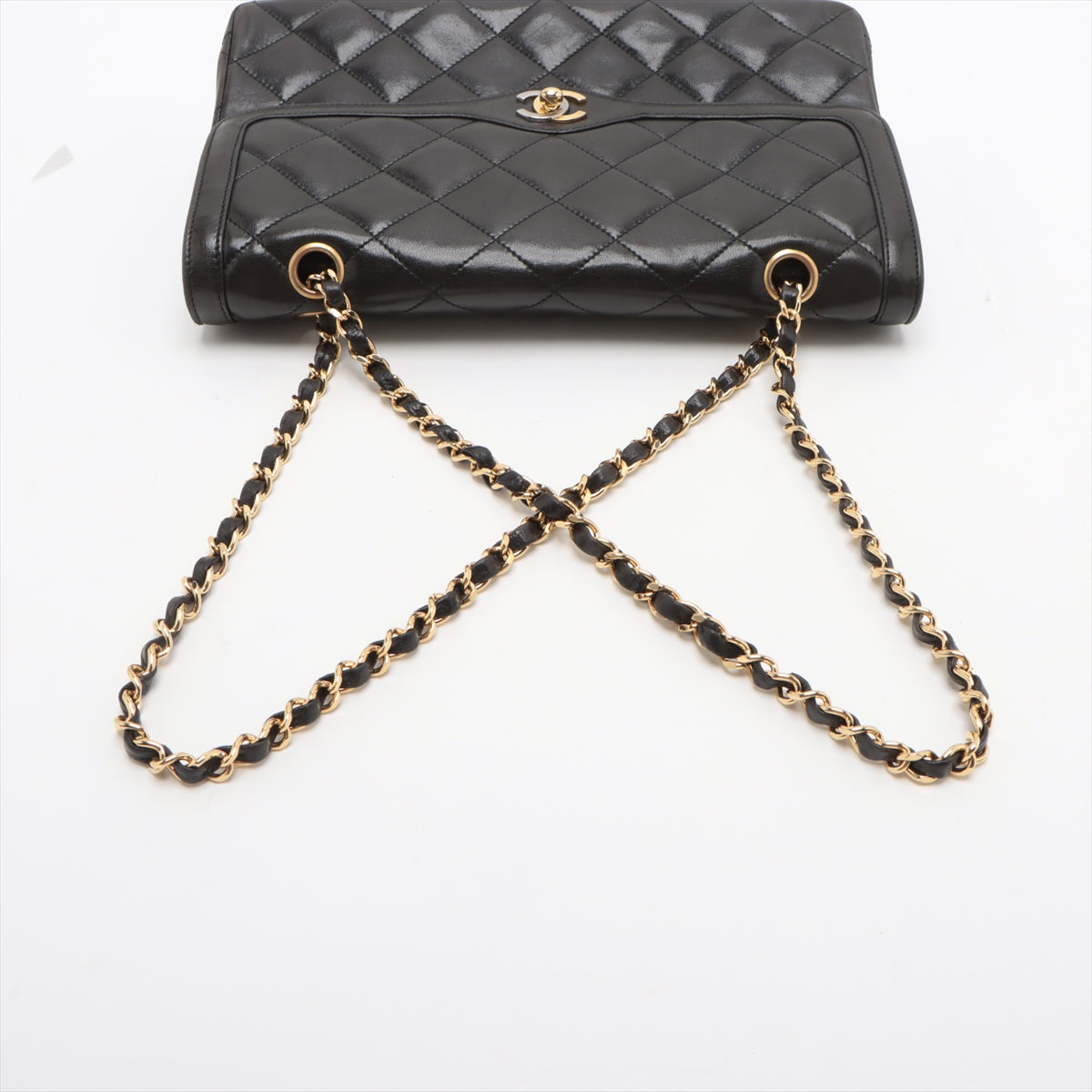 Chanel Matelasse Lambskin Double Flap Double Chain Black Shoulder Bag 3 Series #3747