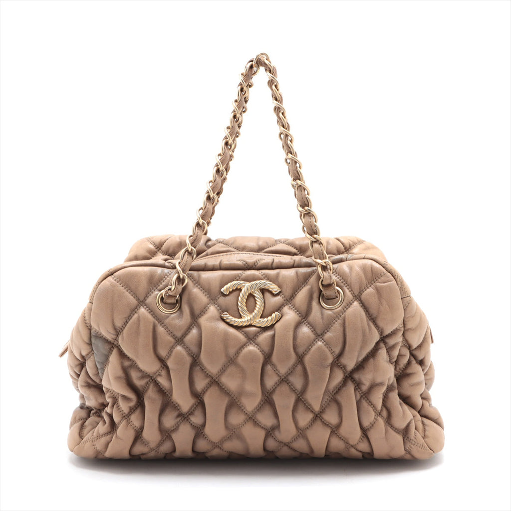Chanel Bubble Quilt Lambskin Chain Shoulder Bag Beige Gold Metal Fittings 12 Series  #2600
