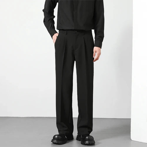 2025 Men's Loose Suit Pants Classic Straight Solid Color Drape Elastic