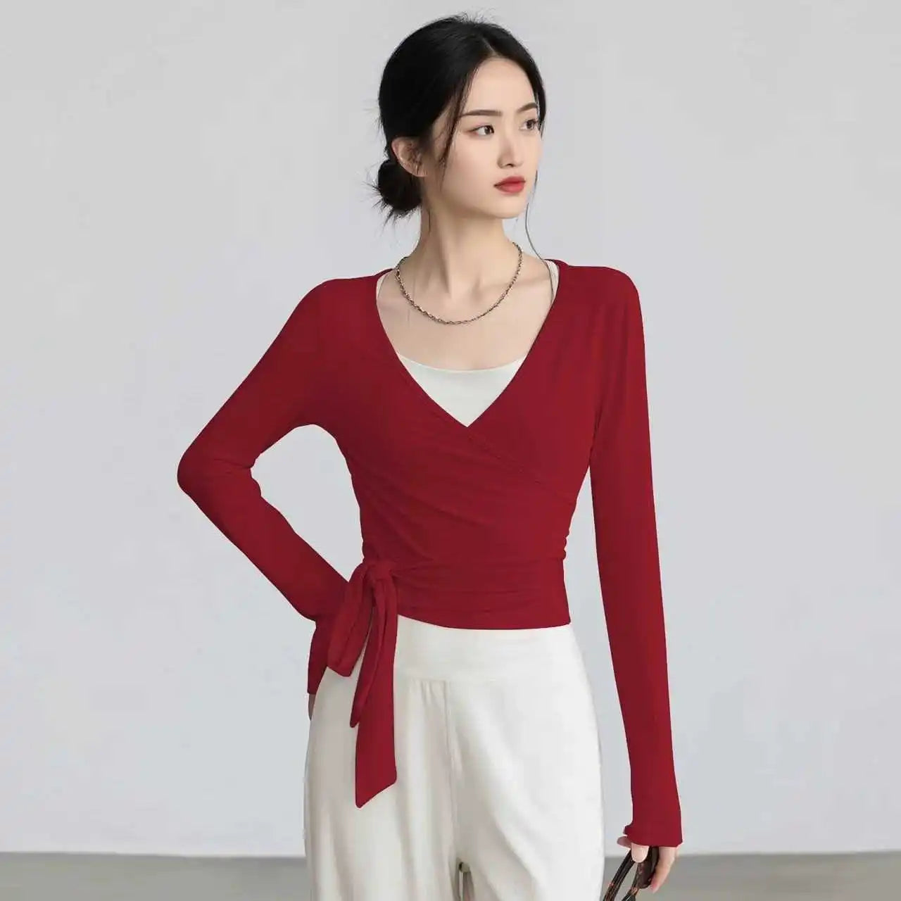 Slim-Fit Long-Sleeve Yoga Top with Straps