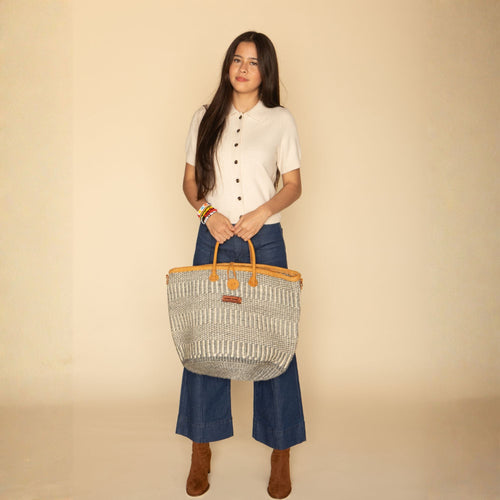 Ash Wisdom Striped Handwoven Sisal Straw Basket Tote