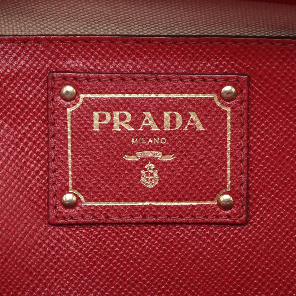 Prada Red/Beige Saffiano Cuir-Trimmed Canapa Tote #1815