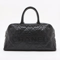 Chanel Logo Matelasse Black Quilted Caviar Skin Bowler Boston Bag #2498