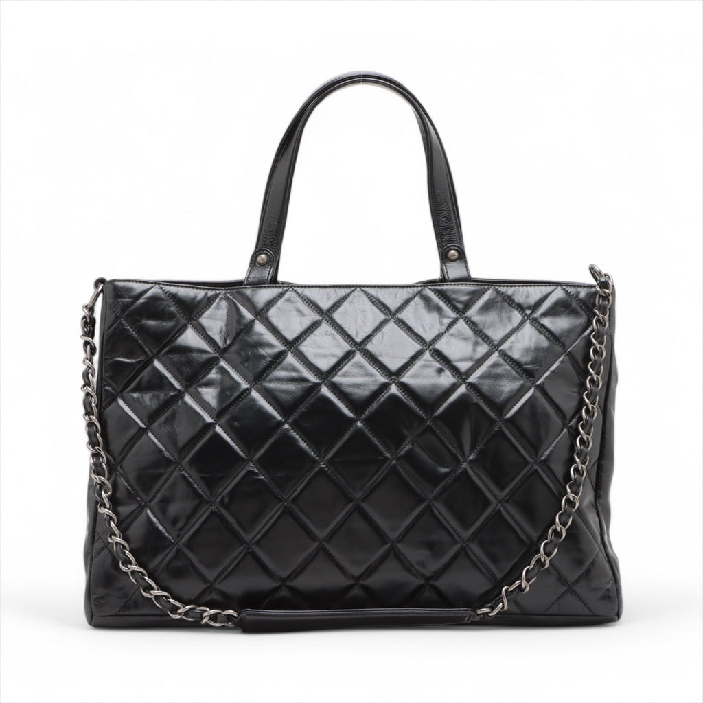 Chanel Boy Chanel Leather 2 Way Tote Bag Black Gunmetal Fittings 15 Series #3755