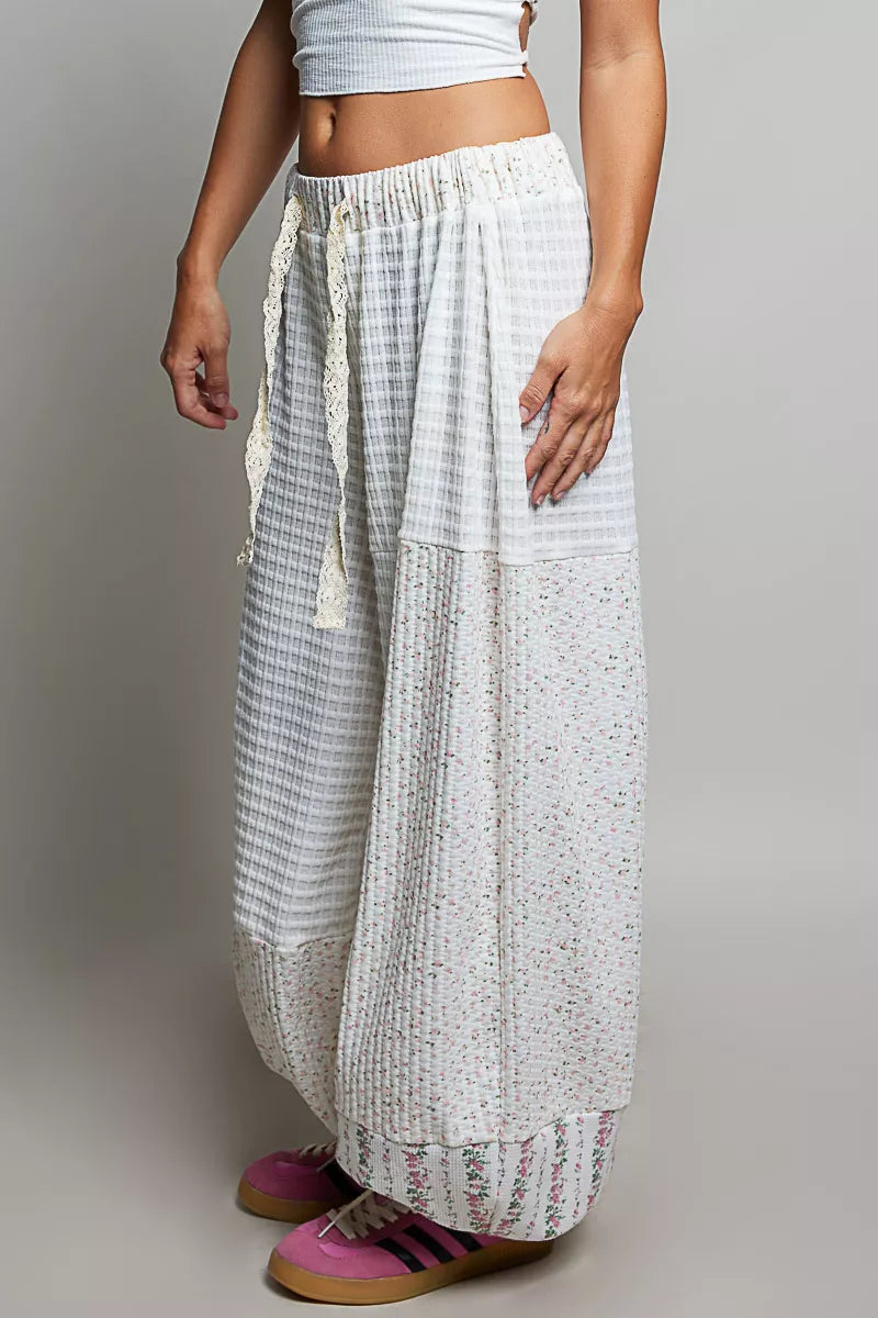 POL Patchwork Mixed Knit Wide Leg Pants