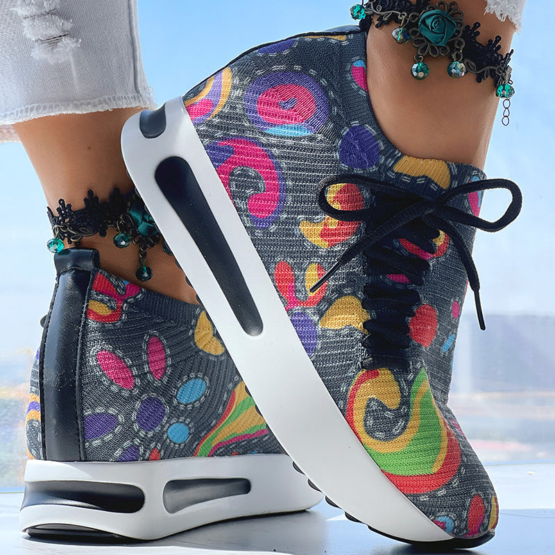 Women's Random Print Side Lace-Up Elastic Sport Shoes, Comfortable Slip-On Sneakers For Women, Casual Daily Wear Footwear See size chart under “more details”