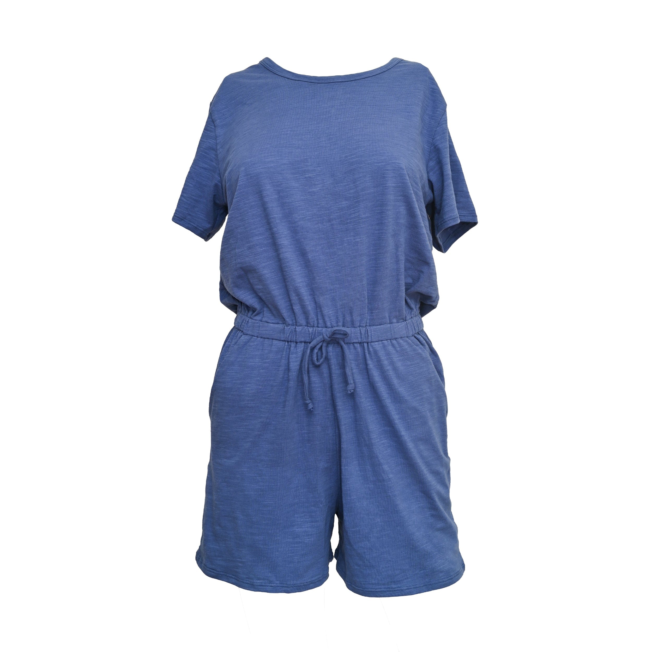 Sandy Short Sleeve Drawstring Romper - Denim
